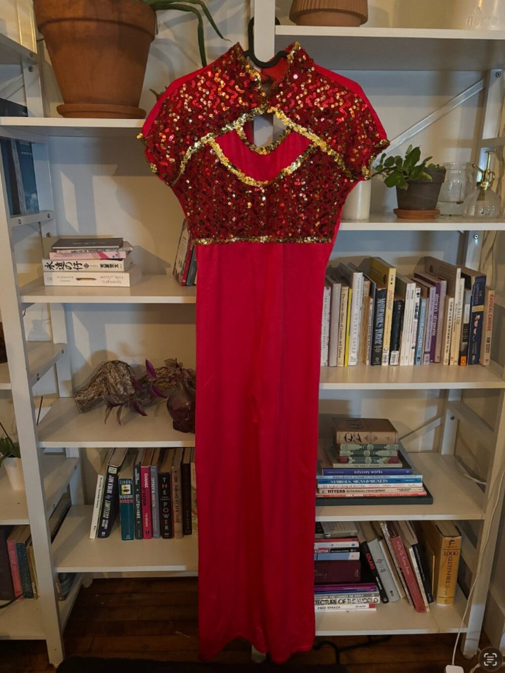 Red Gold Sequin Jumpsuit Costume Performance Burning Man Outfit